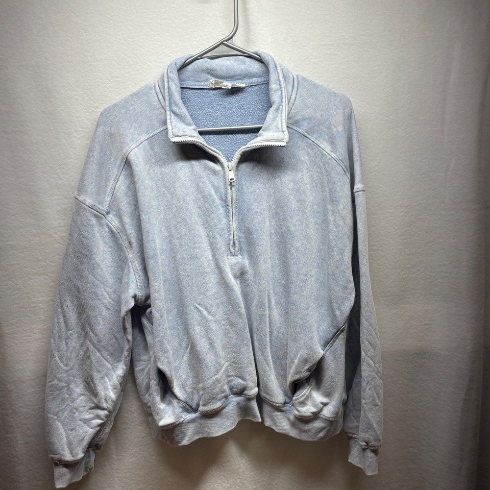 Hippie Rose Pullover Sweatshirt Women's Large Light Blue Quarter Zip Casual - Picture 2 of 7